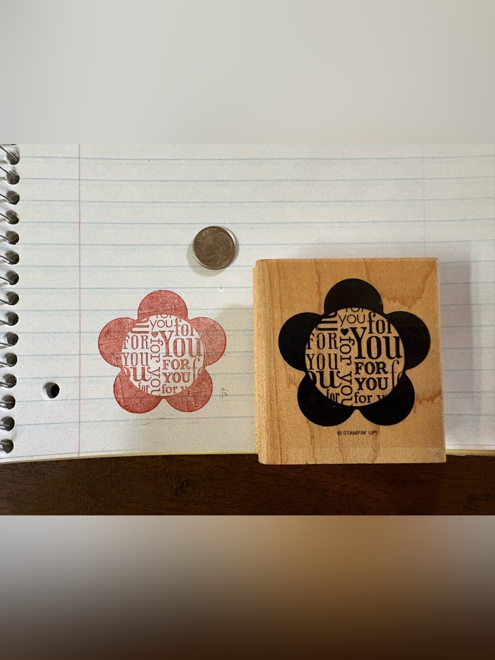 Stampin' Up! Flower 'For You' Rubber Stamp - Black Ink on Wood Mount